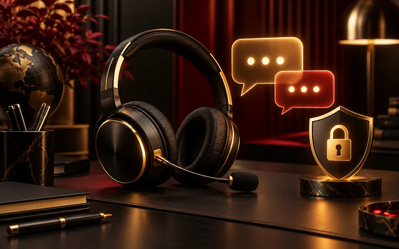 Auriculares y burbujas de chat para atención al cliente